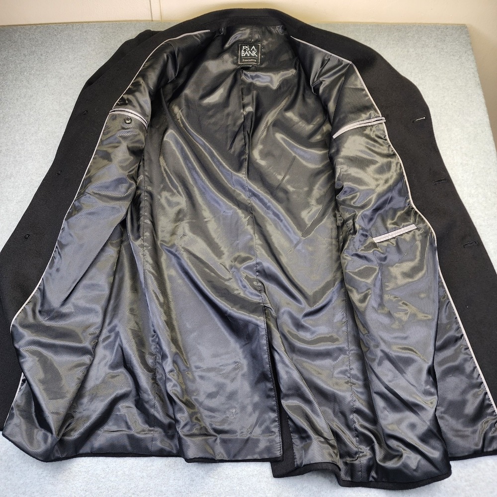 Jos A Bank Executive Men's‎ 46L LONG Black Wool Blend Tweed Overcoat Top Coat - Picture 7 of 13